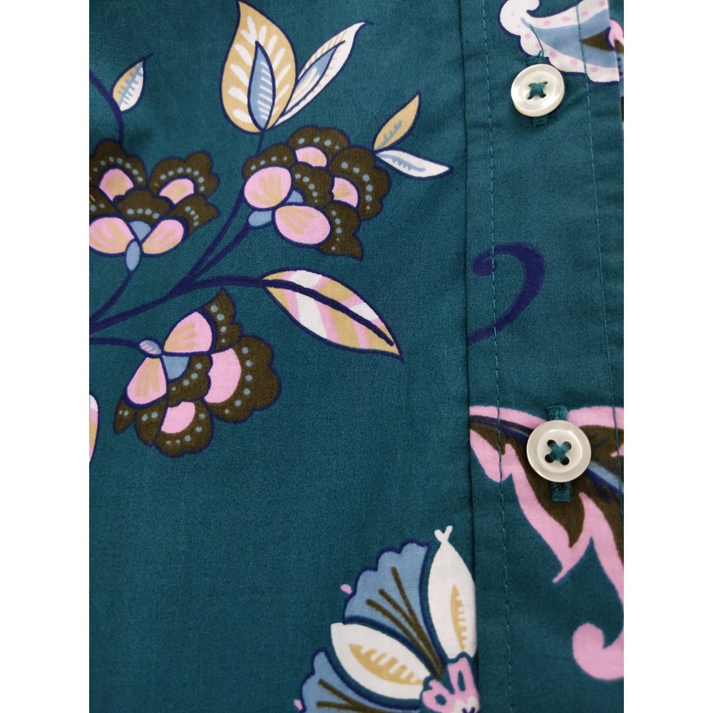 Talbots Petite Teal Floral Print Button Up Shirt Women's Size SP 100% Cotton‎ - Picture 4 of 9